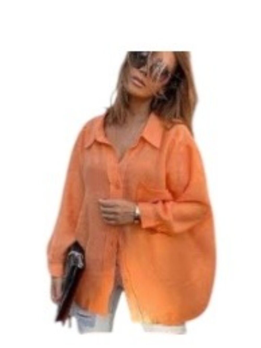 Magaschoni Oversized Linen Button Down Blouse Orange Size L Coastal Beach Summer